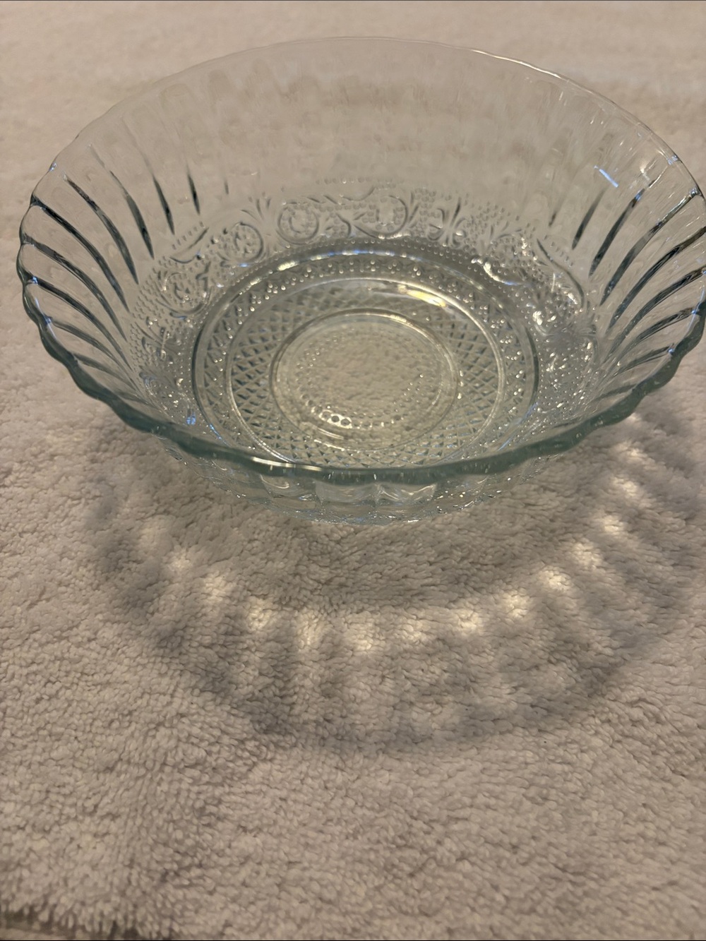 Clear Pressed Glass Serving Bowl - Elegant Pattern